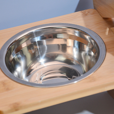 Stainless Steel Bamboo Raised Dog Bowl For Single Stand