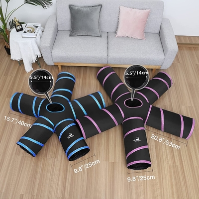 5 Way Cat Tunnel Tube Extensible Collapsible With Balls And Bells