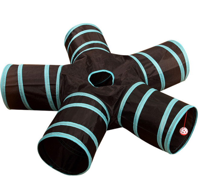 5 Way Cat Tunnel Tube Extensible Collapsible With Balls And Bells